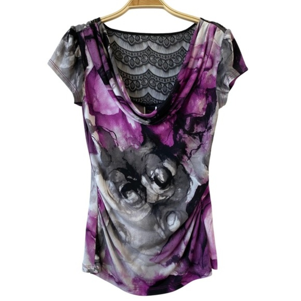 Vintage 90s Y2K Whimsigoth Blouse Top Women S Purple Lace Witchy Draped Neck